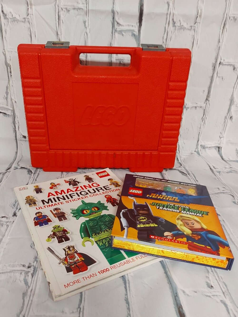 LEGO Red Storage Carry Case Bundle w/ Books & Minifigure Guide